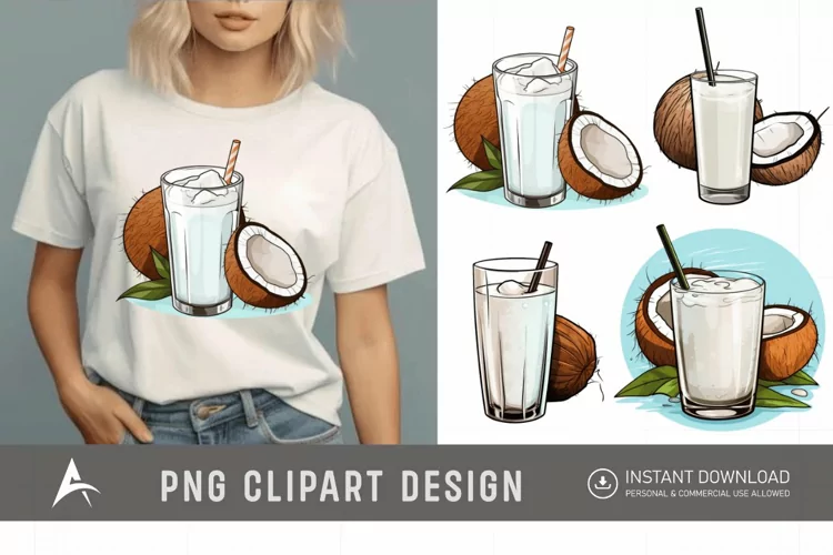Watercolor Coconut Drink Clipart