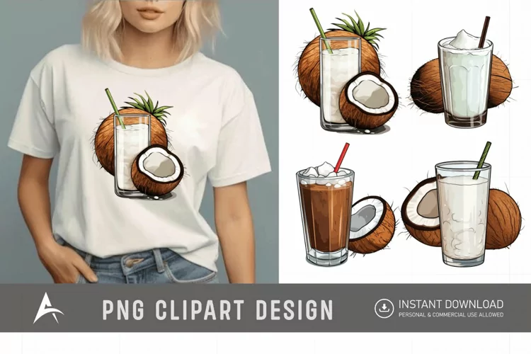 Watercolor Coconut Drink Clipart