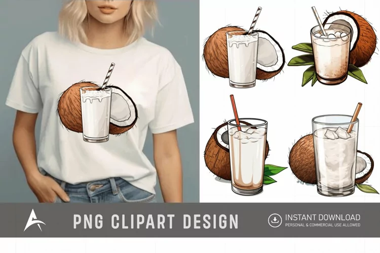 Watercolor Coconut Drink Clipart