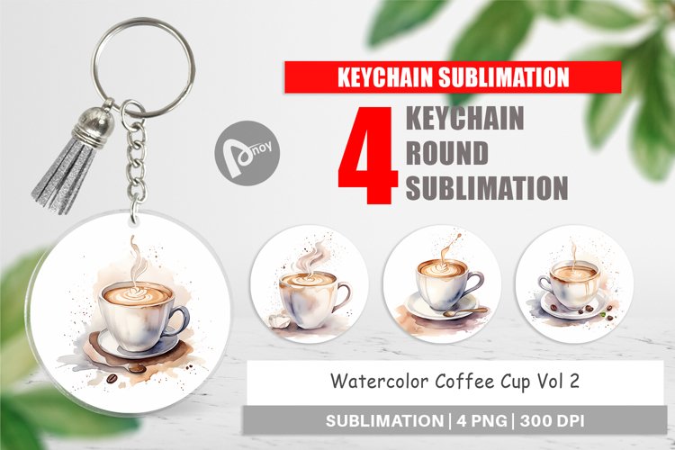 Keychain Watercolor Coffee Cup
