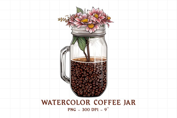 Watercolor abstract coffee jar with flowers example image 1