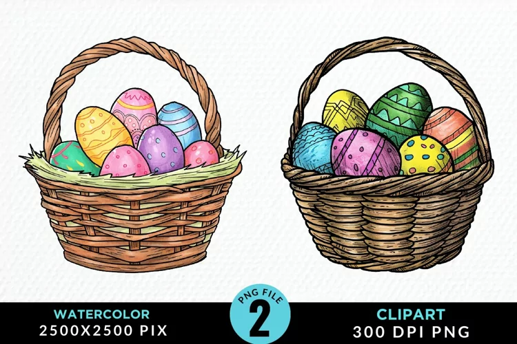 Watercolor Color Easter Basket PNG Clipart