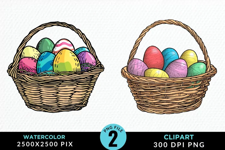 Watercolor Color Easter Basket PNG Clipart