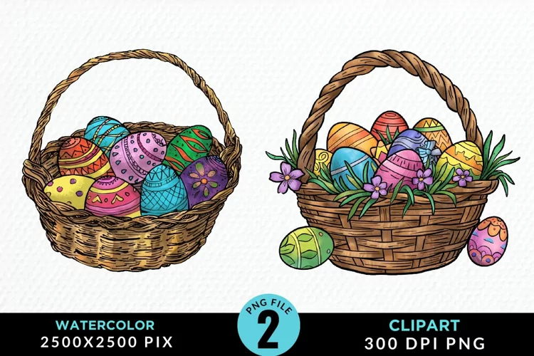 Watercolor Color Easter Basket PNG Clipart