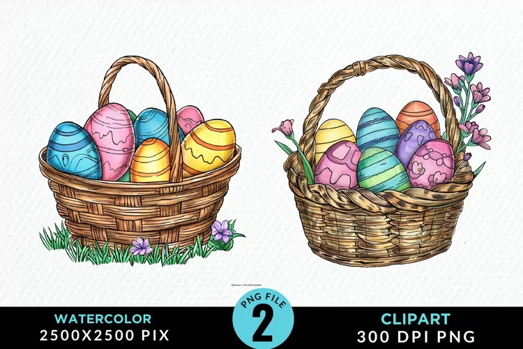 Watercolor Color Easter Basket PNG Clipart
