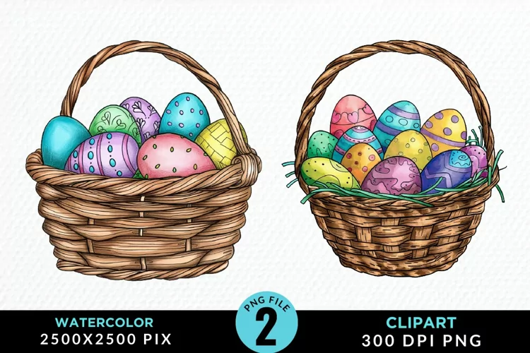 Watercolor Color Easter Basket PNG Clipart