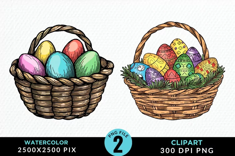 Watercolor Color Easter Basket PNG Clipart
