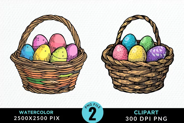 Watercolor Color Easter Basket PNG Clipart