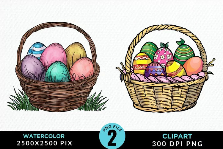 Watercolor Color Easter Basket PNG Clipart