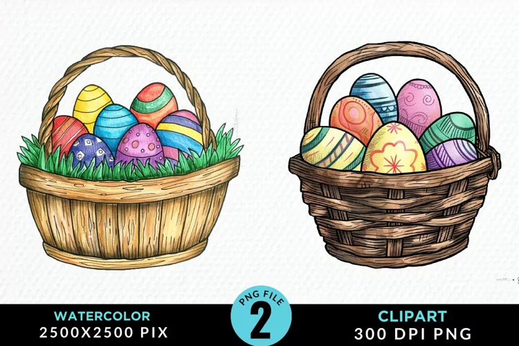 Watercolor Color Easter Basket PNG Clipart