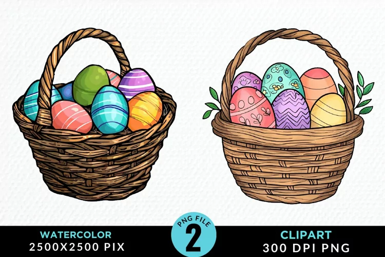 Watercolor Color Easter Basket PNG Clipart