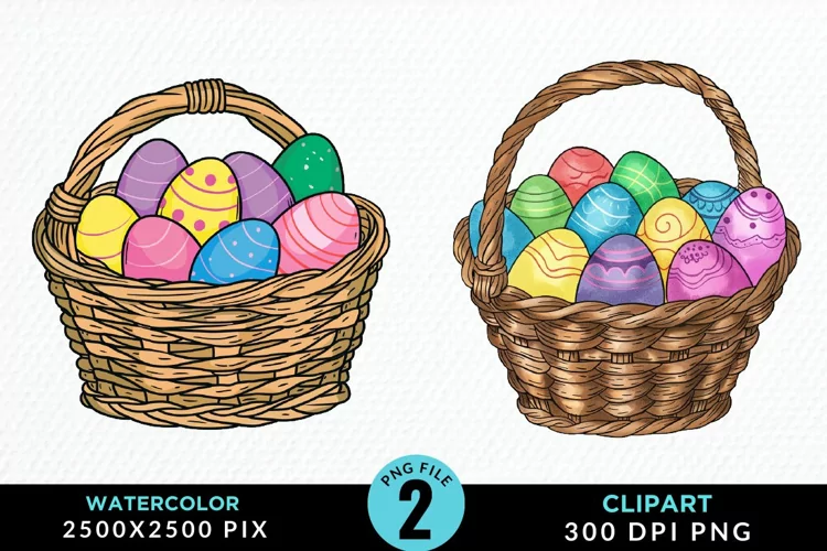 Watercolor Color Easter Basket Art Clipart