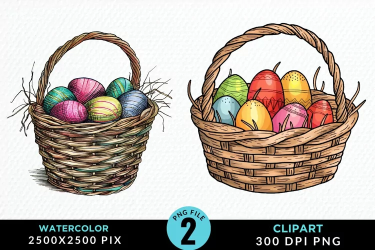 Watercolor Color Easter Basket PNG Clipart