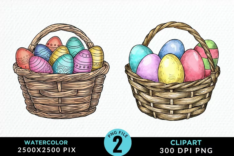 Watercolor Color Easter Basket PNG Clipart