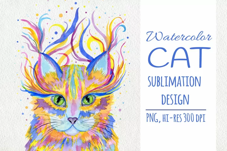Watercolor Cat Sublimation Design - Cute Animals PNG