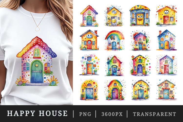 Happy house t-shirt sublimation designs, clipart bundle png