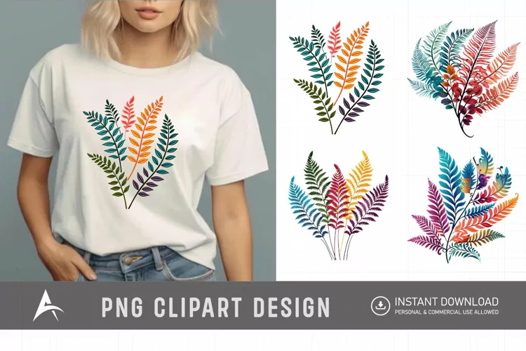 Watercolor Colorful Fern Clipart