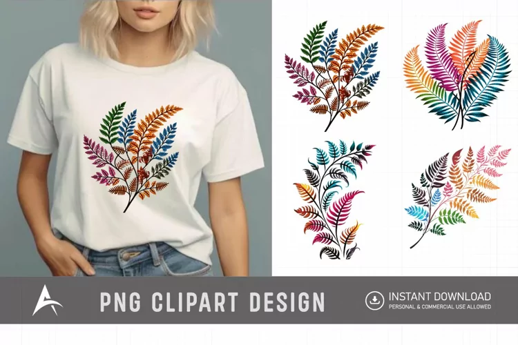 Watercolor Colorful Fern Clipart