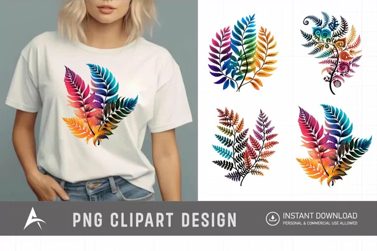 Watercolor Colorful Fern Clipart