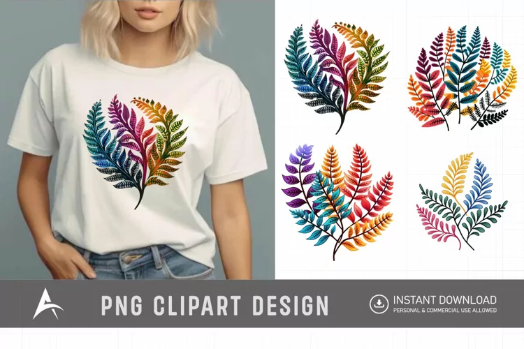 Watercolor Colorful Fern Clipart