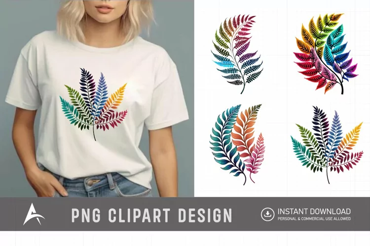 Watercolor Colorful Fern Clipart