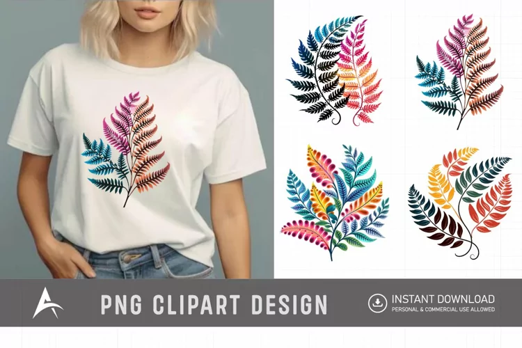 Watercolor Colorful Fern Clipart