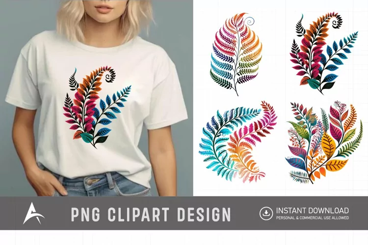 Watercolor Colorful Fern Clipart