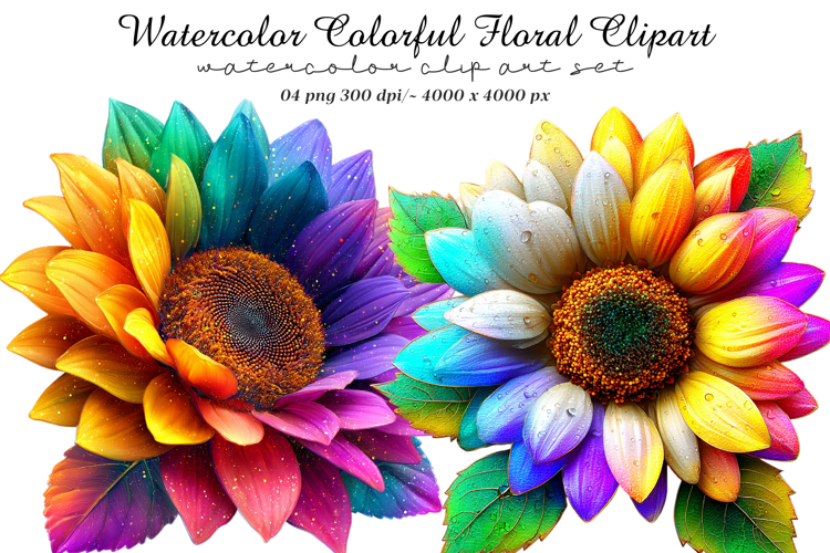 Watercolor colorful floral clipart