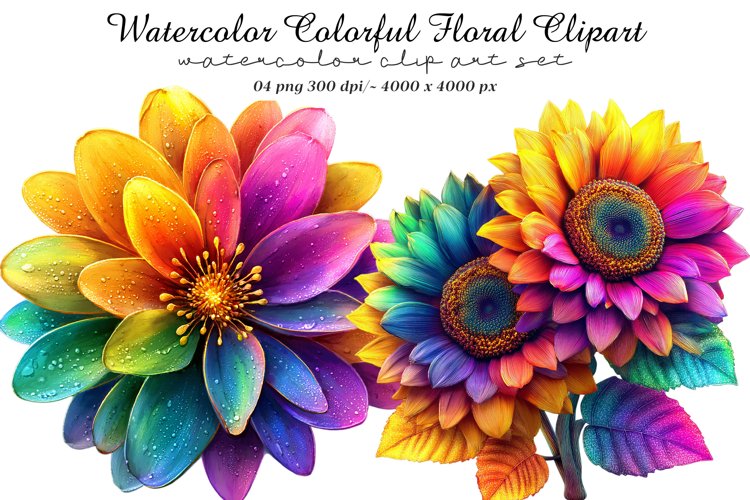 Watercolor colorful floral clipart