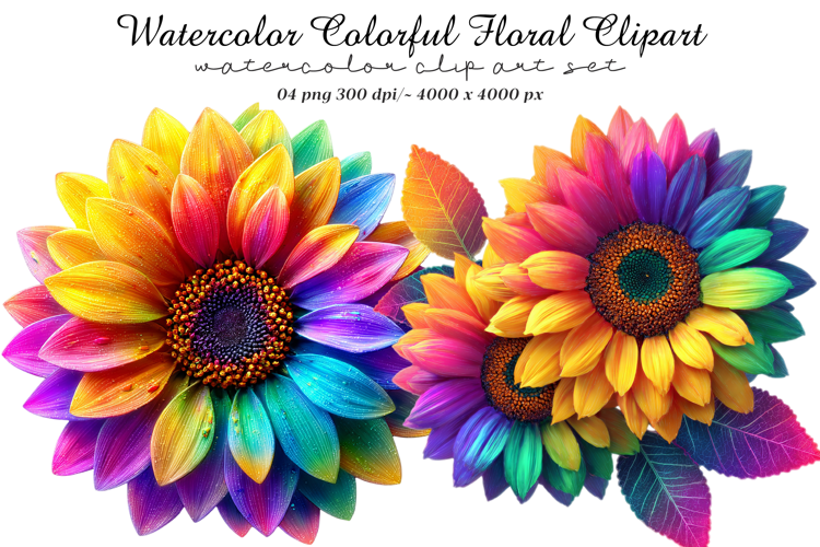 Watercolor colorful floral clipart