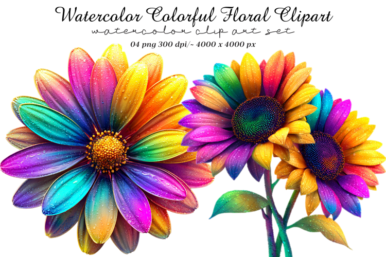 Watercolor colorful floral clipart