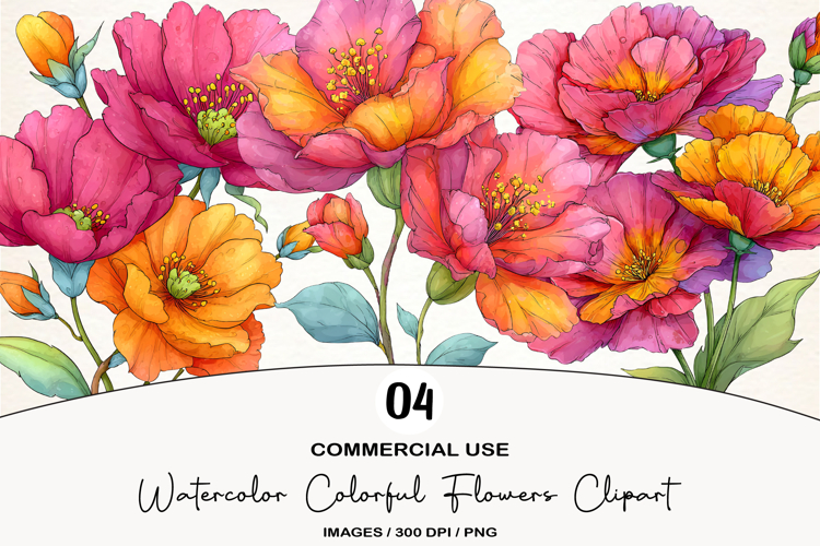 Watercolor Colorful Flowers Clipart