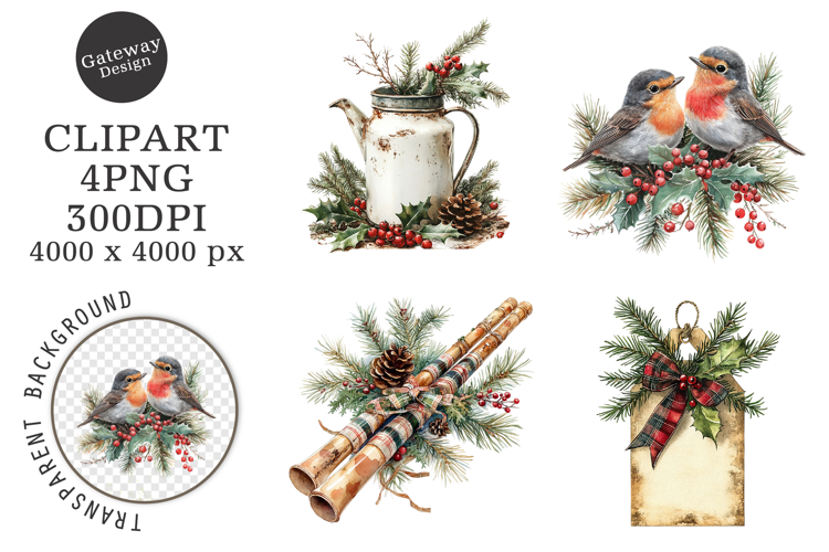 Watercolor Colorful Holiday Clipart
