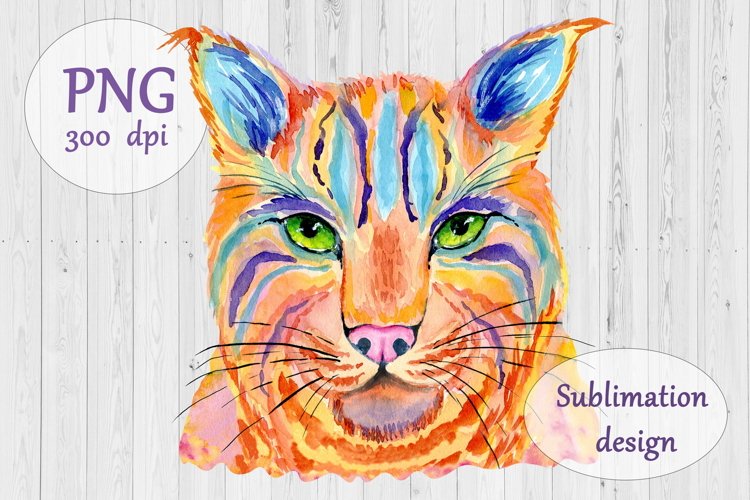 Watercolor Colorful Lynx Cat Sublimation Design -Animals PNG example image 1