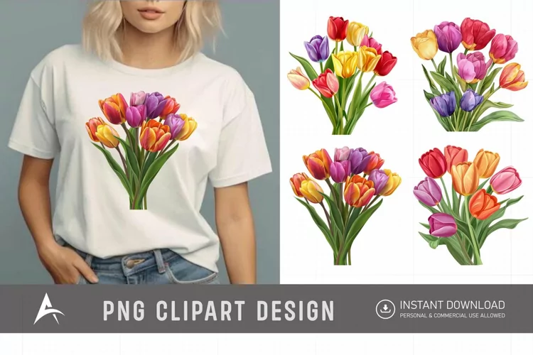 Watercolor Colorful Tulip Clipart