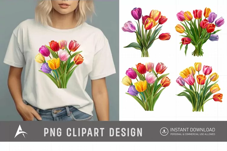 Watercolor Colorful Tulip Clipart