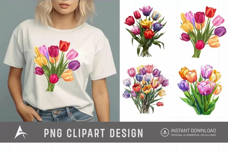 Watercolor Colorful Tulip Clipart