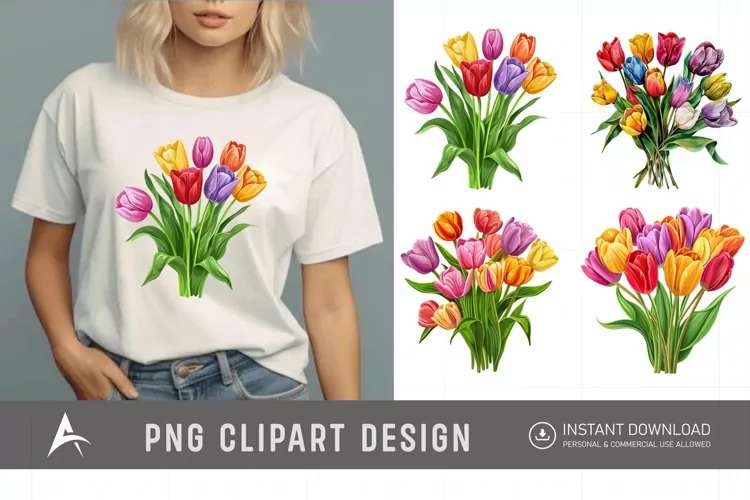 Watercolor Colorful Tulip Clipart