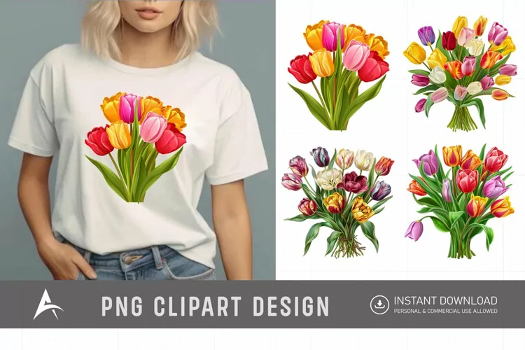 Watercolor Colorful Tulip Clipart