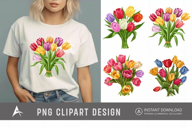 Watercolor Colorful Tulip Clipart