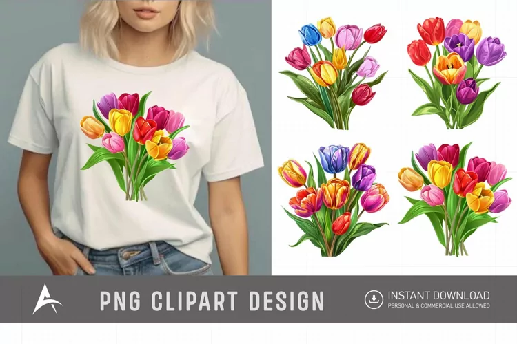 Watercolor Colorful Tulip Clipart
