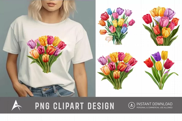 Watercolor Colorful Tulip Clipart