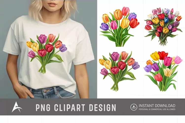 Watercolor Colorful Tulip Clipart
