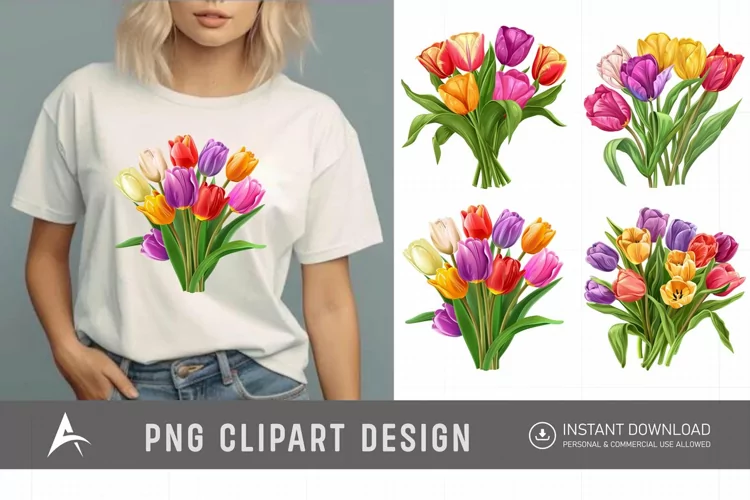Watercolor Colorful Tulip Clipart