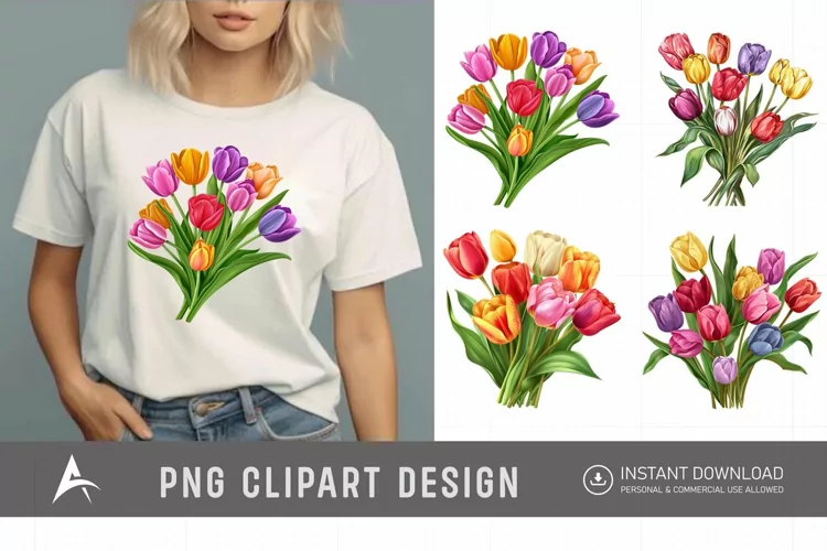 Watercolor Colorful Tulip Clipart