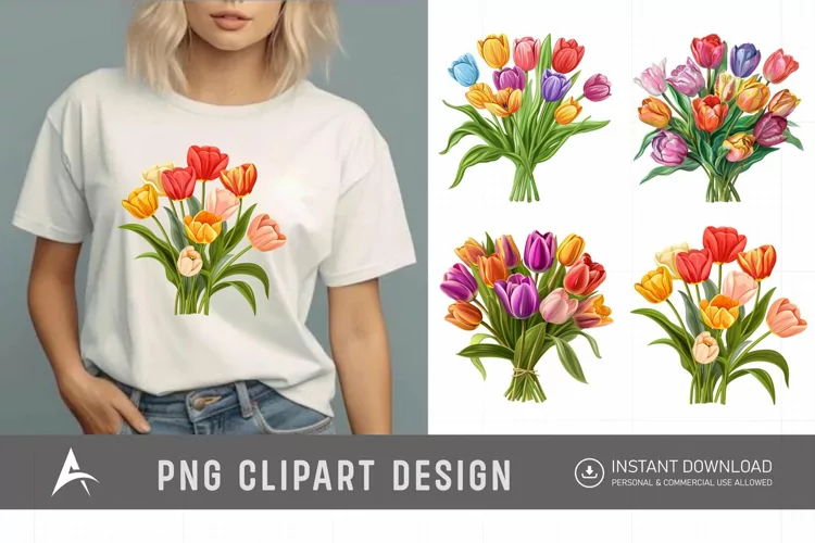 Watercolor Colorful Tulip Clipart