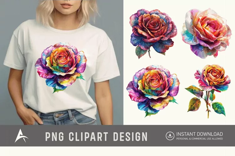 Watercolor Colourful Roses Clipart