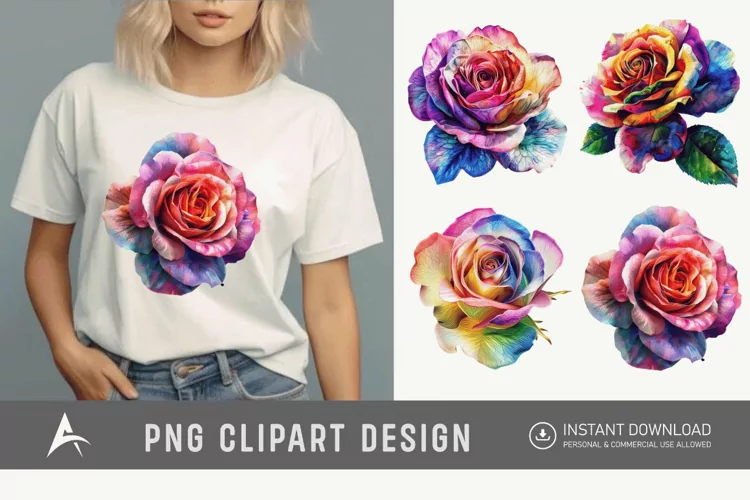 Watercolor Colourful Roses Clipart