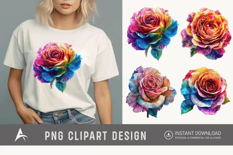 Watercolor Colourful Roses Clipart