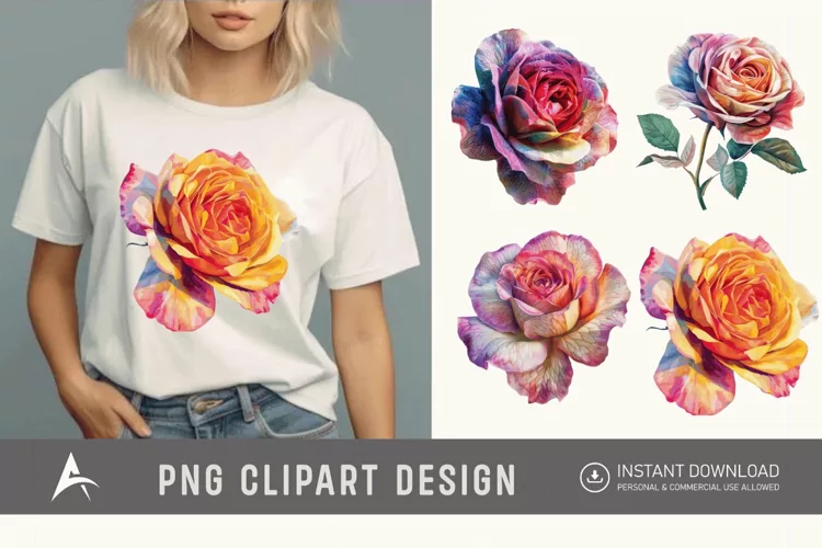 Watercolor Colourful Roses Clipart